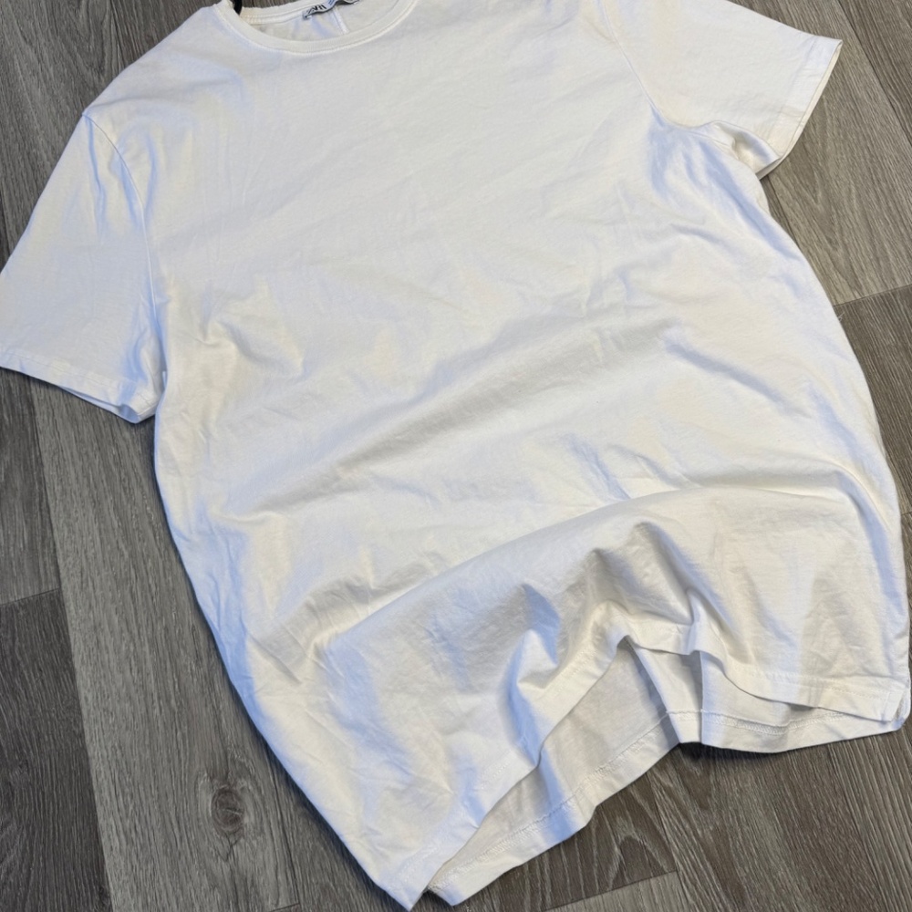 ZARA 100% cotton long white t-shirt size L - Picture 8 of 8
